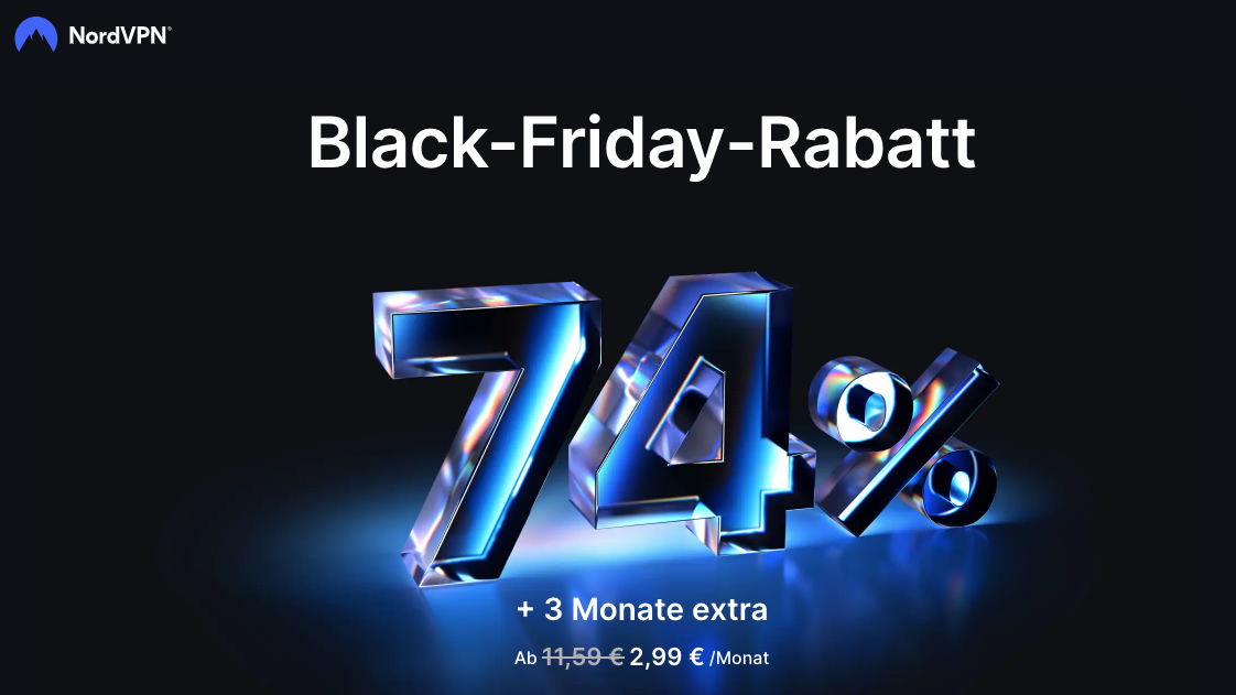 NordVPN mit 74 Prozent Rabatt zum Black Friday.