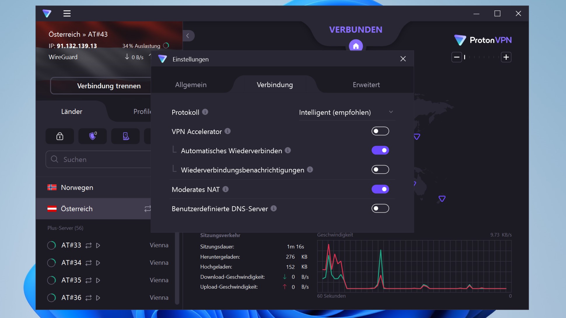 Proton VPN Verbindungseinstellungen